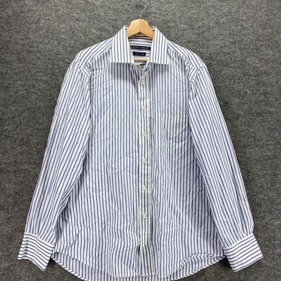 Arnold Brant Shirt Men 16 Blue Striped Button Up Collared Long Sleeve Cotton - Picture 3 of 10